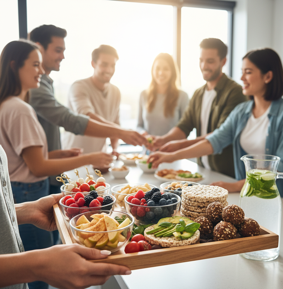 ¿Cuáles son algunos snacks saludables para compartir en el trabajo?